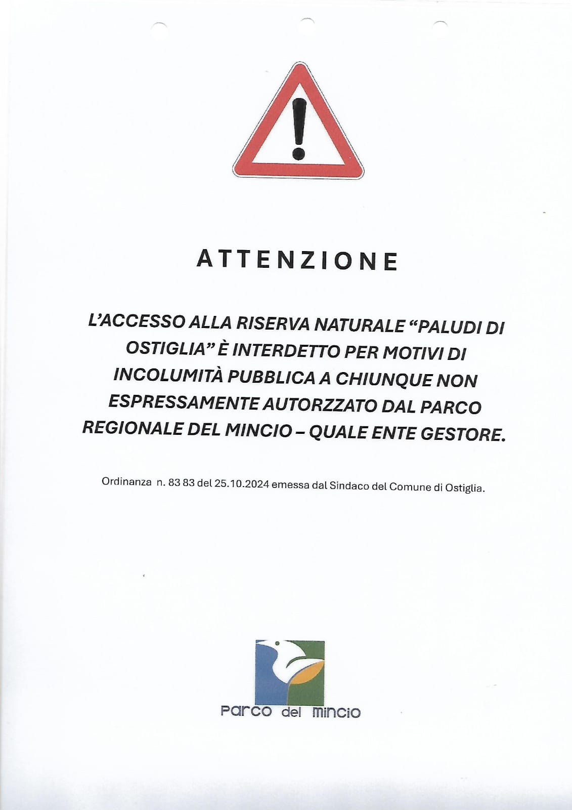 Aggiornamento Importante: Chiusura temporanea delle Paludi di Ostiglia per motivi di incolumità, a causa delle piogge delle ultime settimane.
