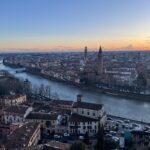 Veduta aerea di Verona al tramonto